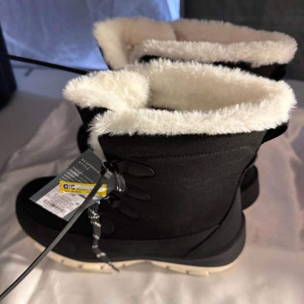 New Women's Black Winter Boots Faux Fur - Picture 3 of 6